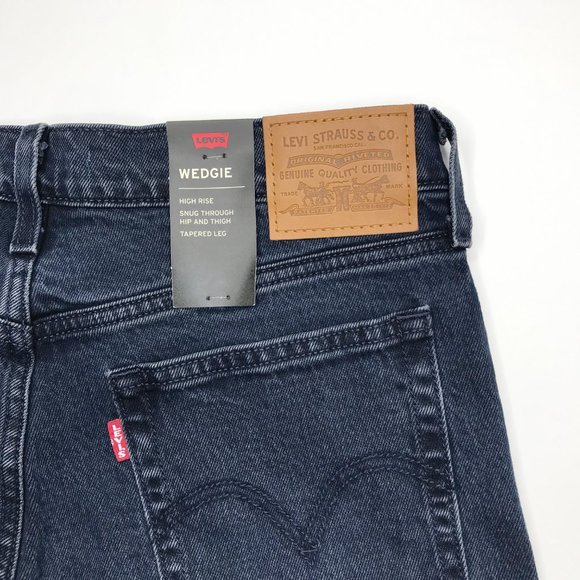 Levis Premium Women Denim Jean Wedgie Icon Ankle High Rise Taper Crop Black Blue - Picture 12 of 16